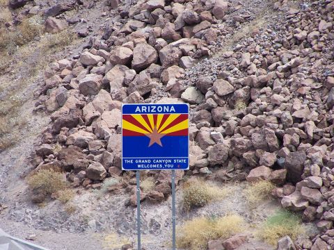 2002 Ford GT - Arizona state sign welcomes visitors to the Grand Canyon State.