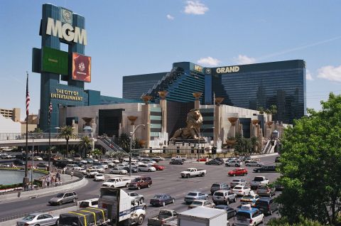 1994 Ford Bronco - Traffic in front of the MGM Grand hotel and casino, a major Las Vegas landmark.