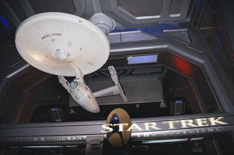 1994 Ford Bronco - A model of the Starship Enterprise, identified as NCC-1701, hangs in a Star Trek themed environment.