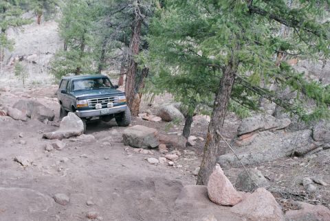 1996 Ford Bronco - Starting up the hill and looking for a decent line.