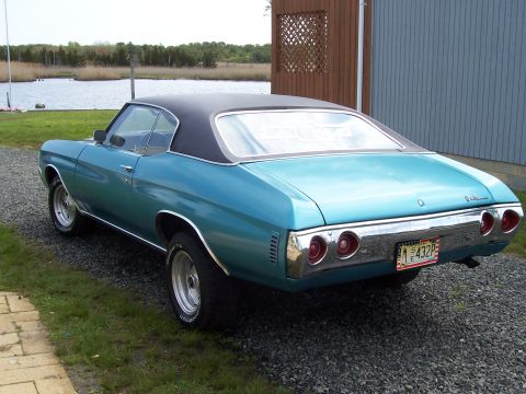 1971 Chevrolet Chevelle - The rear view of a blue 1970 Chevrolet Chevelle shows its distinctive taillights and chrome bumper.