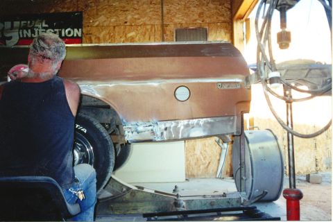 1972 Ford Ranchero - Jerry, my brother fixing the normal rust prob of rancheros