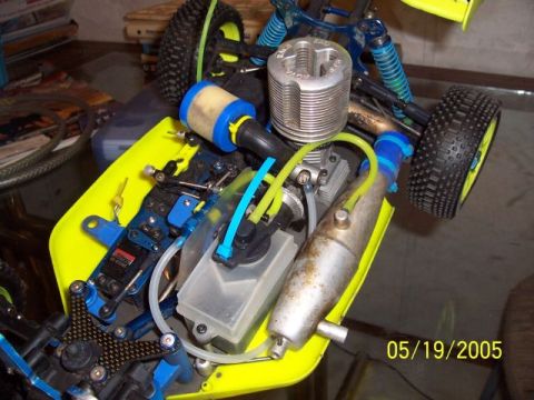 1987 Ford Bronco - Remote control car engine and chassis detail, showing suspension and exhaust components.