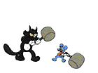 1997 Ford Probe - A humorous cartoon depicts a cat and mouse preparing to lift heavy weights.