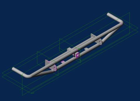 1978 Ford Bronco - CAD rendering of an off-road bumper assembly, a dual tube construction and integrated mounting points.