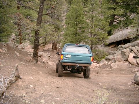 1996 Ford Bronco - View from the back going down hill.