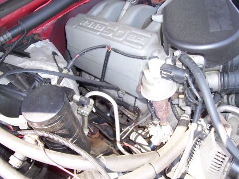1995 Ford Bronco - Close-up view of a vehicle's engine bay, showing the fuel injection system and engine cover.