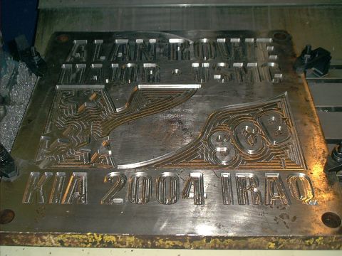 1966 Ford Bronco - A metal memorial plaque is shown with engraved text including 'KIA 2004 IRAQ'.