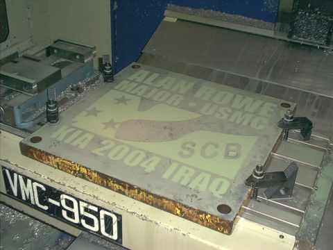 1966 Ford Bronco - A memorial plaque is being processed on a VMC-950 milling machine.