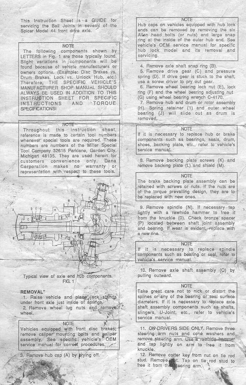 Front page of the Dana D44 ball joint installation instructions. Be sure to look at the full size image, the scan is very clear.