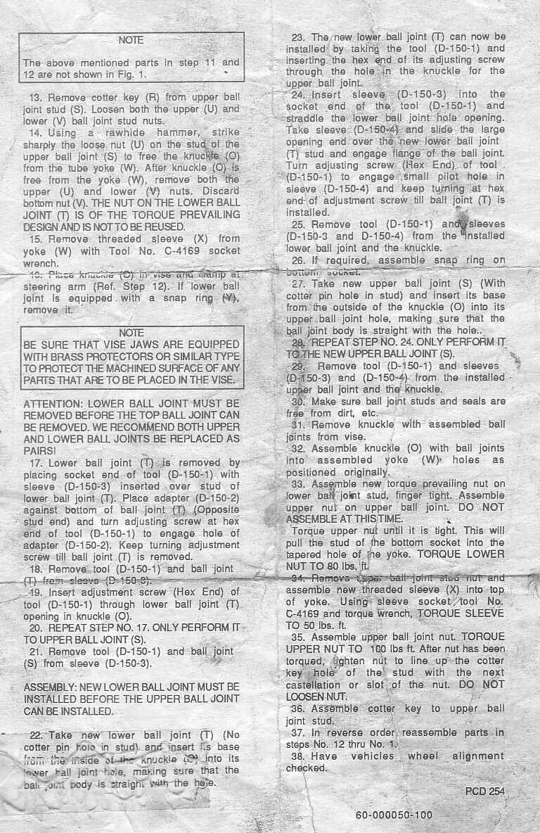 Back page of the Dana D44 ball joint installation instructions. Be sure to look at the full size image, the scan is very clear.