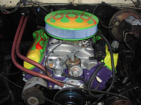 1979 Ford Bronco - Customized V8 engine flame decals on the air cleaner and valve covers.