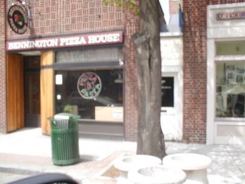 1979 Ford Bronco - Exterior view of Bennington Pizza House, a brick building with a prominent sign.