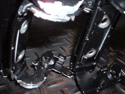 1978 Ford Mustang II - Car pedals with springs and mounting hardware visible on a diamond plate floor.