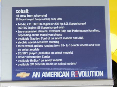 1998 Ford Taurus - Document details the Chevrolet Cobalt SS Supercharged Coupe, highlighting its engine and features available early in 2005.
