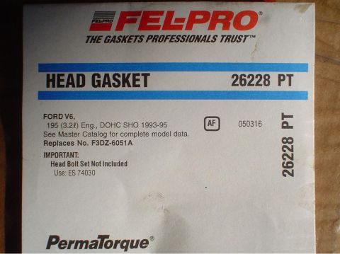 1995 Ford Taurus - Packaging for a Fel-Pro head gasket, part number 26228 PT, for Ford V6 engines.