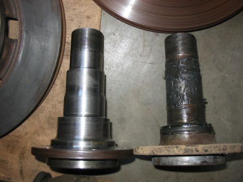 1995 Ford Bronco - again a bit tough to tell, but the big bearing chevy 44 spindle on the left uses a bigger inner bearing, this matches up with the larger di…
