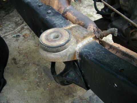 1985 Ford Bronco - New front cab mount. I cut up the original front cab mount. The Ranger mounting bolts are a fair amount narrower than the Bronco mounts.