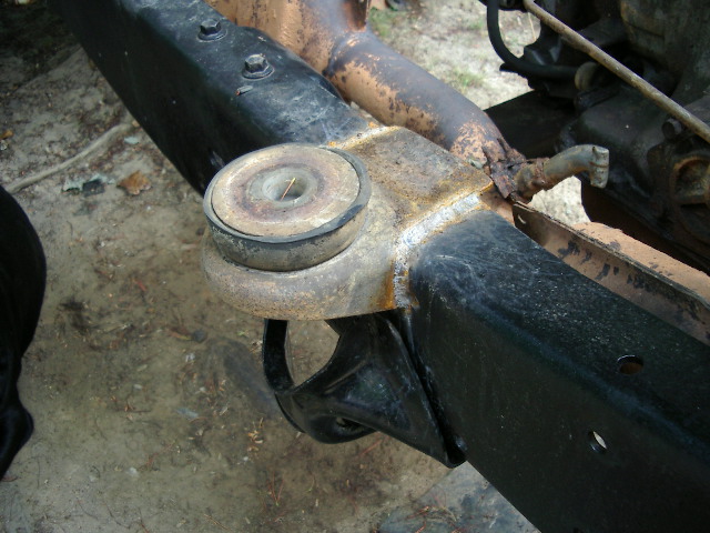New front cab mount.  I cut up the original front cab mount.  The Ranger mounting bolts are a fair amount narrower than the Bronco mounts.
