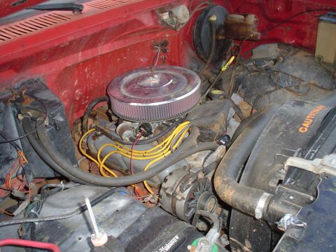 1981 Ford Bronco - Engine bay details showing the V8 engine components and associated hoses and wiring.