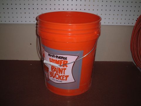 2000 Ford Excursion - Orange 5-gallon Homer paint bucket with label indicating it is multi-purpose.
