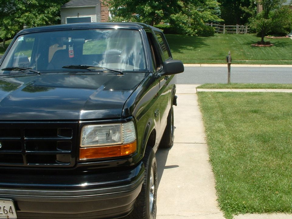Black 1994 Ford Bronco, 3/4 front view