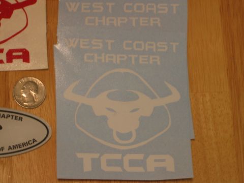 2002 Ford Taurus - Decals for the 'West Coast Chapter' of TCCA, a bull logo and text.
