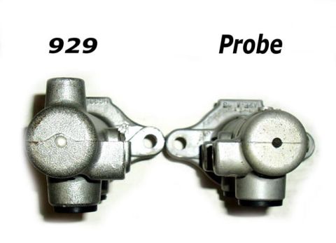 1995 Ford Probe - Comparison of brake calipers, one labeled '929' and the other 'Probe', with a Supermotors.net watermark.