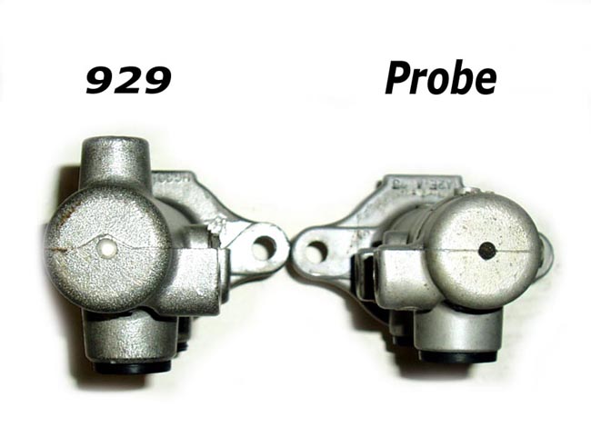 End-on bore comparison of 929 and Probe brake master cylinders on white background