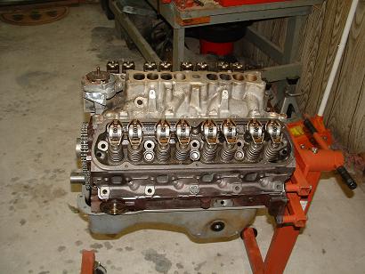 1985 Ford LTD Crown Victoria - Engine assembly on a stand, likely for a new build or rebuild project.