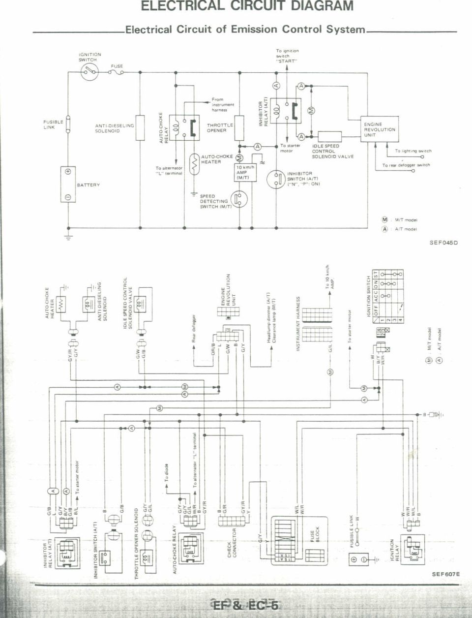 Nissan electrical circuit of emission control system wiring diagram EF&EC-5 M/T and A/T