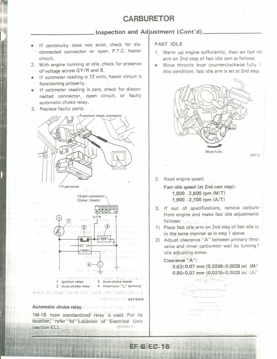 Carburetor automatic choke heater circuit and fast idle inspection, Nissan EF & EC manual