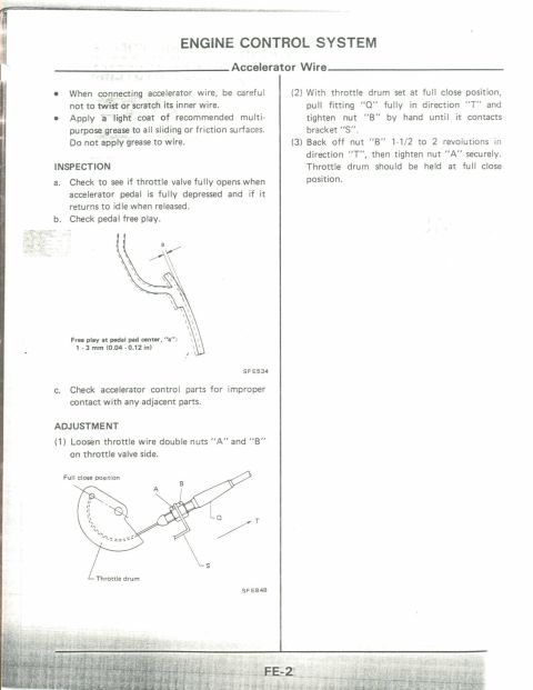 1990 Nissan Micra - This document details the engine control system, focusing on accelerator wire inspection and adjustment procedures.