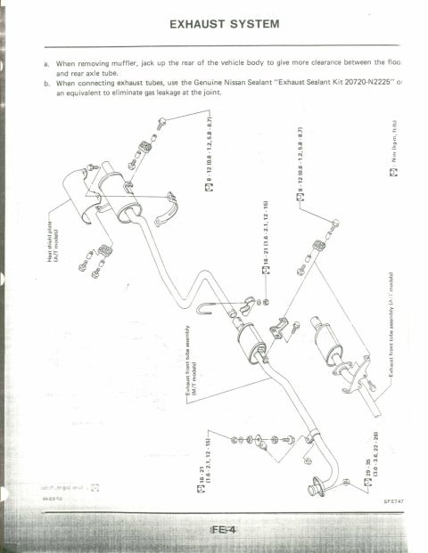 1990 Nissan Micra - This diagram illustrates the exhaust system components and their assembly, referencing specific part numbers and installation instructions.