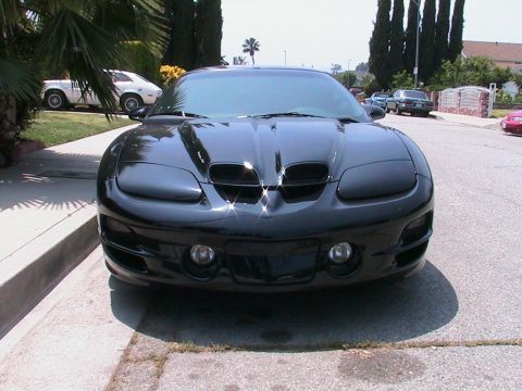 1993 Ford Taurus - Front view of a black Pontiac Firebird parked on a residential street with another car visible.