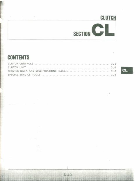 1990 Nissan Micra - This document displays the table of contents for a clutch service manual, detailing various sections and their corresponding page numbers.