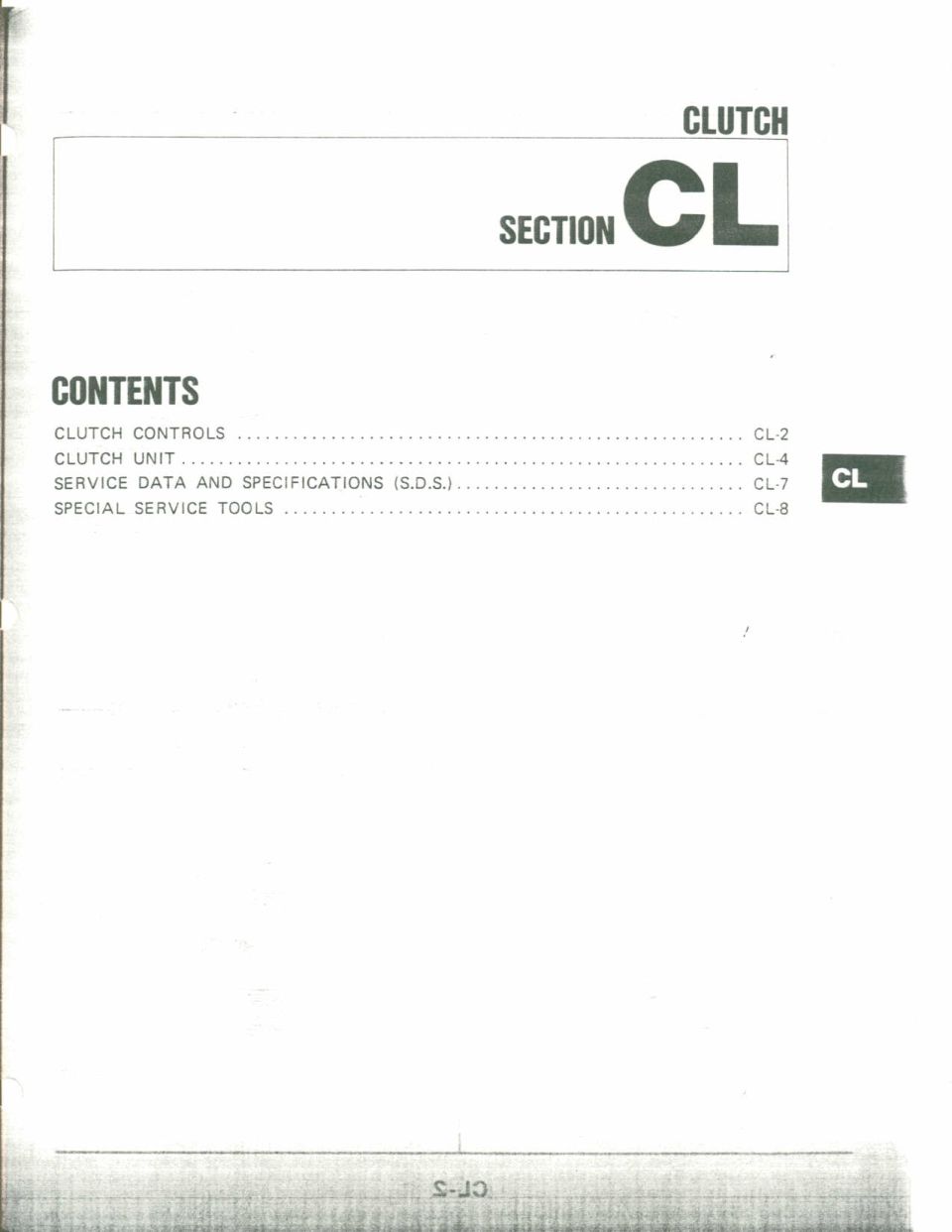 Nissan service manual CLUTCH section CL contents page