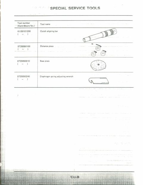 1990 Nissan Micra - This document details special service tools, including a clutch aligning bar and a diaphragm spring adjusting wrench.