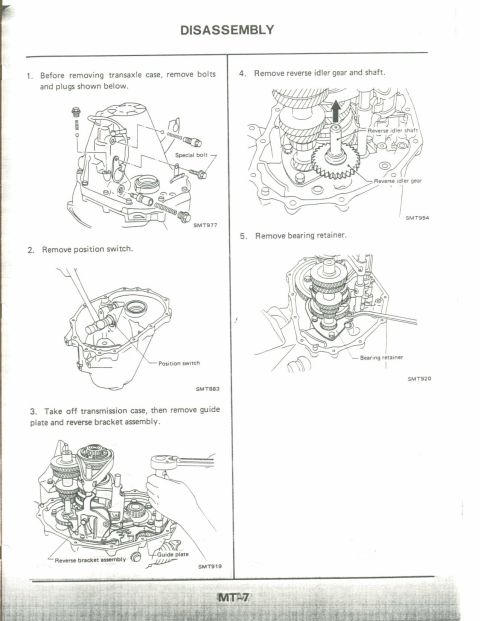 1990 Nissan Micra - This diagram illustrates the disassembly process for a vehicle's transmission, detailing various components and steps.