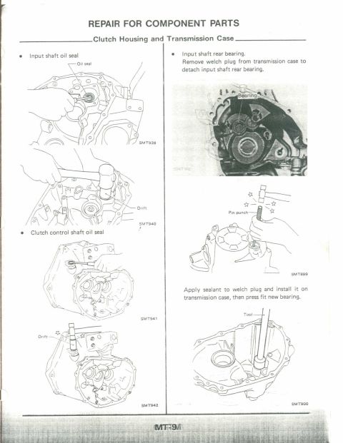 1990 Nissan Micra - This document provides repair instructions for automotive transmission components, detailing various steps with illustrations.