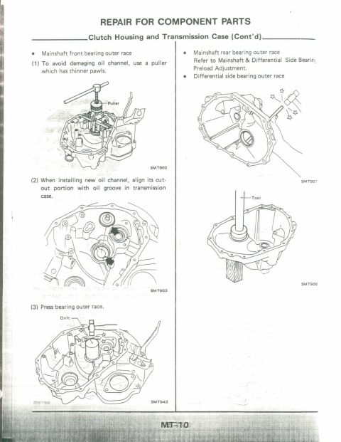 1990 Nissan Micra - Repair diagrams detail clutch housing and transmission case maintenance steps.