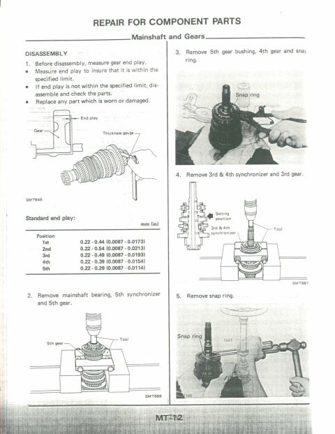 1990 Nissan Micra - This document details the repair procedures for mainshaft and gears, including disassembly and measurements.
