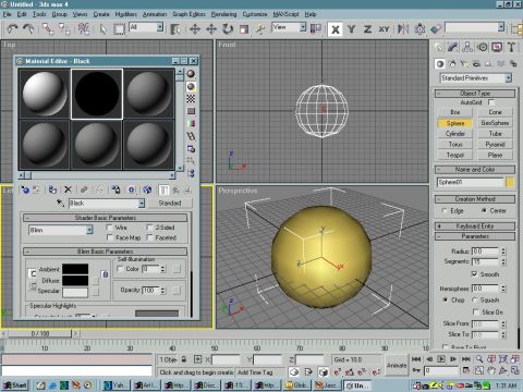 1993 Ford Probe - The screen shows a 3D modeling program with material editor and object properties panels open.