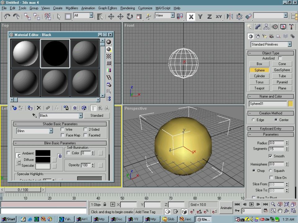 3D modeling software with a sphere object being edited in the perspective view