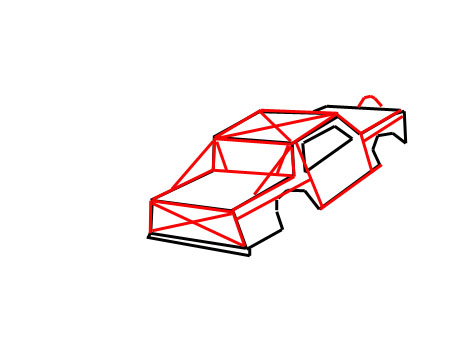 1984 Ford Bronco II - This diagram shows a vehicle chassis with an integrated roll cage, lacking any specific year or model identification.