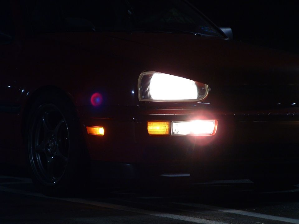 1994 Volkswagen Jetta front corner with headlights and turn signals on