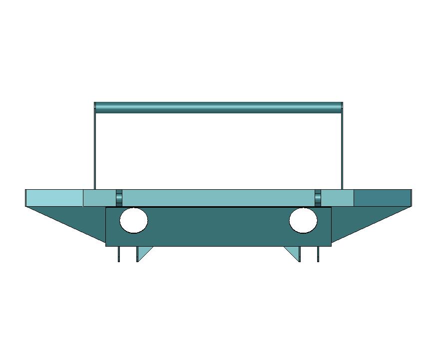 Shaded 3D CAD model render of a custom front bumper, front elevation, no dimensions