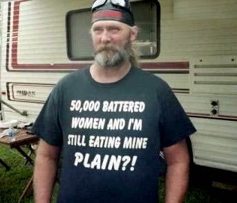 1968 Ford Mustang - Man poses in front of an RV wearing a t-shirt with a humorous slogan.