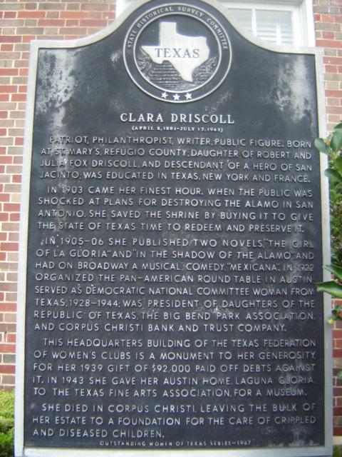1988 Ford Crown Victoria LTD - Historical marker detailing the life and accomplishments of Clara Driscoll in Texas.