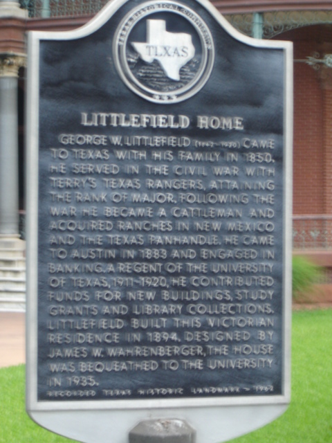 1988 Ford Crown Victoria LTD - A historic marker details the life of George W. Littlefield and the history of his home.